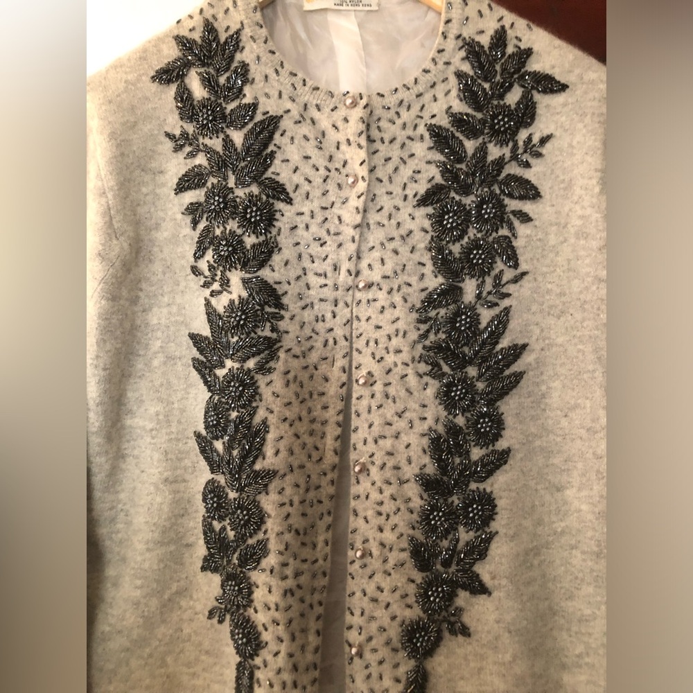 Vintage Eagle mohair angora beaded Embellished Light Gray Women's Sweater